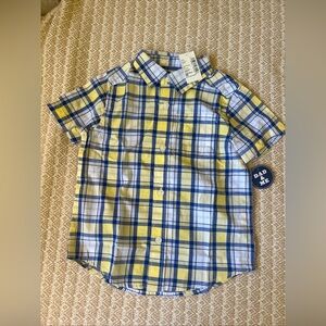 The Children's Place Blue and Yellow Plaid Button Down Shirt for Boys. NWT